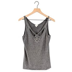 *anthropologie* M tiny gray jewel embellished tank